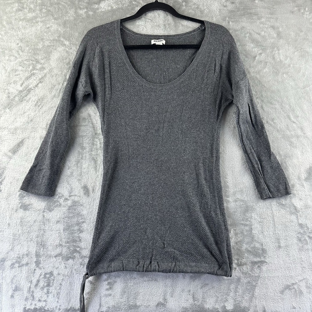 Old Navy Sweater Women's M Gray 3/4 Sleeve Open Knit